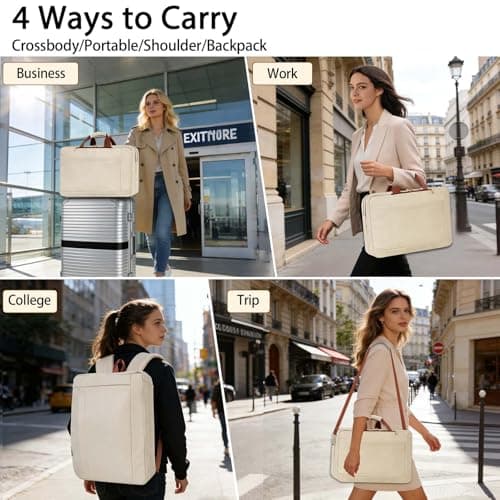 Stuery Faux Leather Messenger Bag for Men 17-17.3 Inch: Laptop Bag Briefcase Computer Handbags Shoulder Crossbody Bag with Padded Laptop Sleeve for Work College Travel, Beige White — view 2