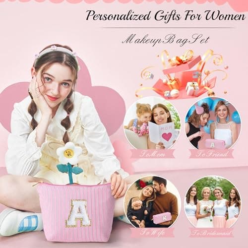 Parima Birthday Gifts for Girls - Personalized Initial Cute Pink Cosmetic Makeup Bag Pouch Make Up Bags Travel Toiletry Bag for Her Mom Girlfriend Wife Teacher 18th Birthday Gifts for Girls H — view 3