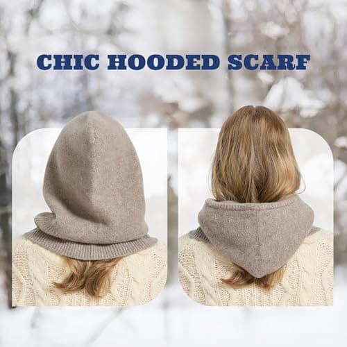 ACUSHLA Merino Wool Balaclava, Hooded Scarf Hat, Warm Winter Knit, Coffee — view 4
