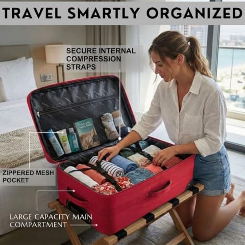 DK Luggage 28" Large Lightweight Suitcases Expandable Trolley case with 2 Wheels DK16 Red — view 5