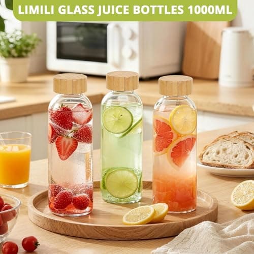 LIMILI Glass Bottles With Bamboo Lids, 2Pcs 300ML Water Bottles, Leak Proof Reusable Drinking Bottles for Hot Cold Drinks, Work, Gym, Home (300ml - 2pcs) — view 6