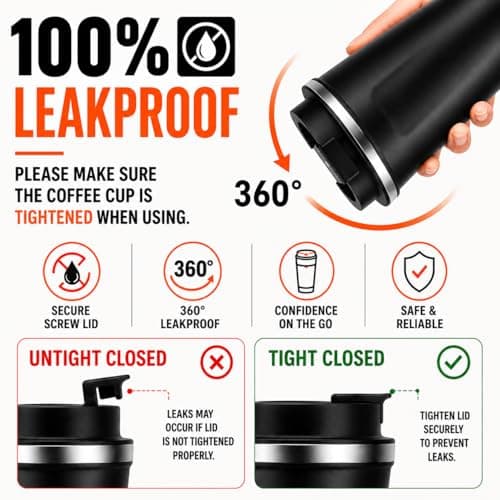 wowtravel Insulated Travel Mug Stainless Steel Coffee Cup Leakproof Vacuum Flask Hot and Cold Drinks 380ml 500ml Reusable Cup with Lid Fits Car Cup Holder Black Khaki (Khaki, 500ml) — view 5