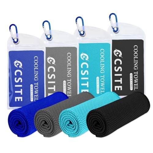 CSITE 4 Pack Cooling Towels (120x30cm) for Neck and Face, Ice Towel for Hot Weather, Soft Breathable Chilly Gym Towels, Microfiber Towel for Work Out, Yoga, Running, Camping & More Activities