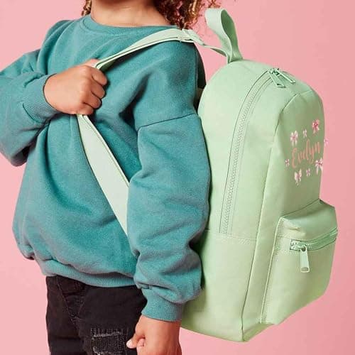 Purple Print House Pink Bows Girls Personalised Mini Backpack Custom Name Back To School Nursery Infant Toddler Holiday Bag, One Size, Black — view 3