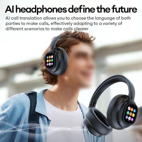 Headphones Over Ear, AI Translation Wireless Headphones Real Time, 169 Languages, With Detachable LCD Touch Screen, 46 Hours Playtime for Travel, Meeting, Study — view 2