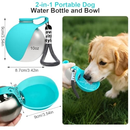 2‑in‑1 Portable Dog Water Bottle, Foldable Pet Water Bottle for Travel, Stainless Steel Bottle with Collapsible Silicone Bowl, 10oz/285ml Pet Water Dispenser for Walks Hiking Outdoor (Blue) — view 2