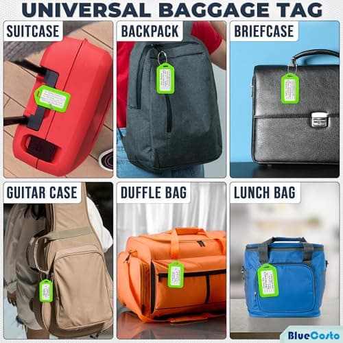 BlueCosto Luggage Tags (Small, Green, 10 PK) - Suitcase Tags w/Name ID Card & Heavy-Duty Metal Wire Loops - Bright Coloured PVC Tags for Travel Baggage - Backpack Name Labels — view 6