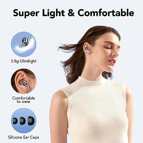 Ear Buds Wireless Earbuds, 50H Playtime Bluetooth Earbuds, Bluetooth Headphones 5.3, Bass Boost 85%, In Ear Headphones with 4 ENC Call Noise Cancelling Mics, Earbuds IPX7 Waterproof, USB-C Pearl Black — view 6