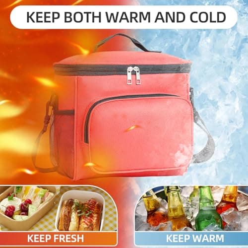 MeiLang 10L Insulated Lunch Bag, Thermal Cooler Bag Leakproof Lunch Box with Adjustable Strap for Men Women Work School Picnic Travel (Red) — view 6