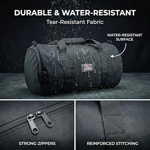 Gym Bag with Shoe Compartment - 30L Foldable Sports Holdall for Men & Women - Lightweight Barrel Duffle Packs Into Internal Zip Pouch - Ideal for Travel, Gym & Weekend Trips (Black) — view 5