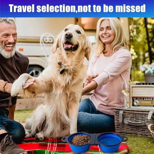 SLSON Collapsible Dog Bowls Foldable Dog Dual Bowl Travel Water and Food Bowls,Sturdy Reinforced Rim Portable Pet Feeder Cat Bowl for Walking Hiking Outdoors (blue) — view 6
