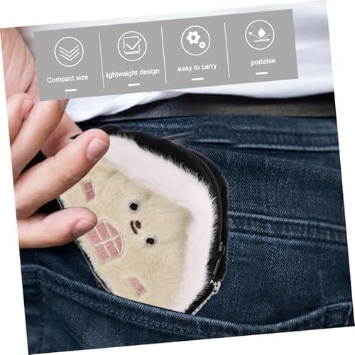 JEWEDECO Purse Portable Keychain Wallet Mini Plush Coin House-shaped Multi-purpose Cute Storage Pouch Small for Earphones and Items for Travel and Study — view 3