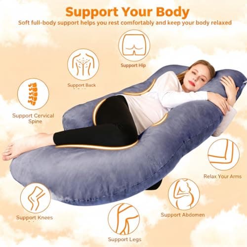 Chilling Home Pregnancy Pillow, 60 inches Full Body Pillow Maternity Pillow for Pregnant Women, Comfort U Shaped Zootzi Pillow with Removable Washable Velvet Cover(Grey, 60 x 28 inches, Full Size) — view 5