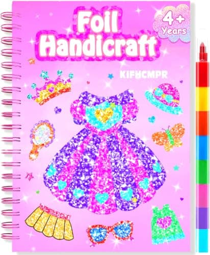 Foil handicraft for Kids-Dress Up,Mess-Free & No-Glue Colouring Book,Art & Craft Supplies Kits,DIY Creative Activity Travel Toy Gifts.Ideal Birthday Christmas Party Gifts for Girls Boys Ages 4+