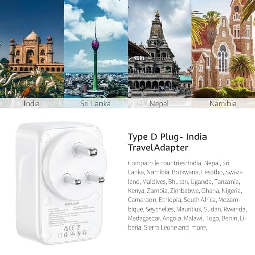 UK to India Plug Adapter, India Travel Adapter with 1 UK Socket and 4 USB(USB C 35W Fast Charger), UK to India Plug Adaptor for India, Pakistan, Sri Lanka, Yemen, Burma,Maldives and More(Type D) — view 4