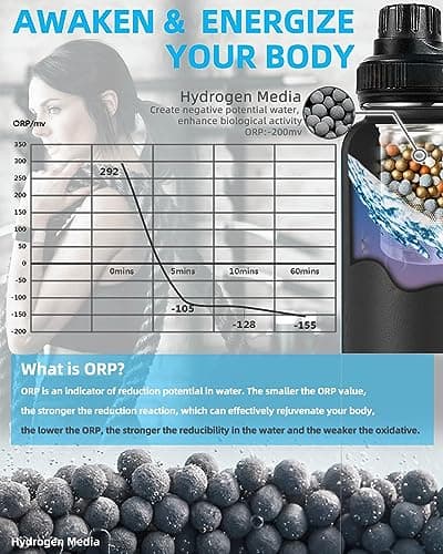 Alkaline Water Stainless Steel Portable Filter Bottle, Black, 800 ML — view 4