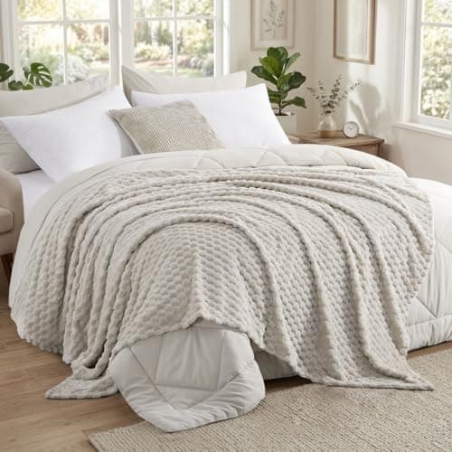 Tifschlaf Fleece Fluffy Throw Blanket - Beige Single Bed Throw for Sofa, Soft & Cosy Blanket for Couch, Cream 130x150cm — view 6