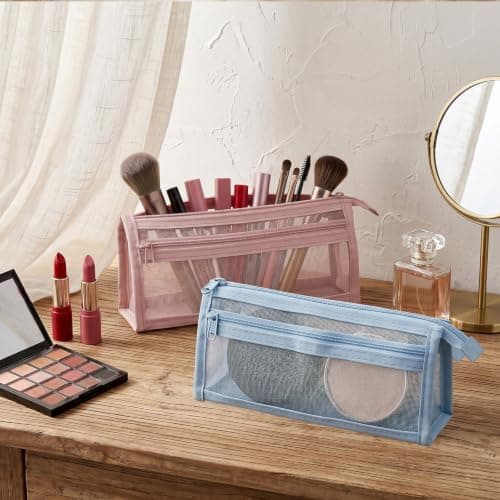 guduling 2 Pcs Mesh Makeup Bag,Small Mesh Makeup Brush Bag,with Zipper, Small Meshs-Zipper Pouch Cosmetic Bags for Pencil Case Travel Office Purse Diaper Bags — view 4