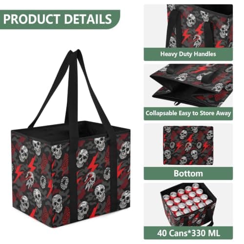 Car Trunk Organizer Reusable Grocery Bags Skull Lightning Camouflage Pattern Heavy Duty Foldable Tote Bags with Reinforced Bottom & Handles for Shopping Work Travel, 1 Pack — view 4