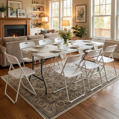 DOINUO 8FT Foldable Table Set with 10 Pack Plastic Folding Chairs, Heavy Duty 350 lbs Folding Table & Folding Chairs, Portable Foldable Furniture Bundle for Parties, Wedding, Events, Indoor & Outdoor — view 2