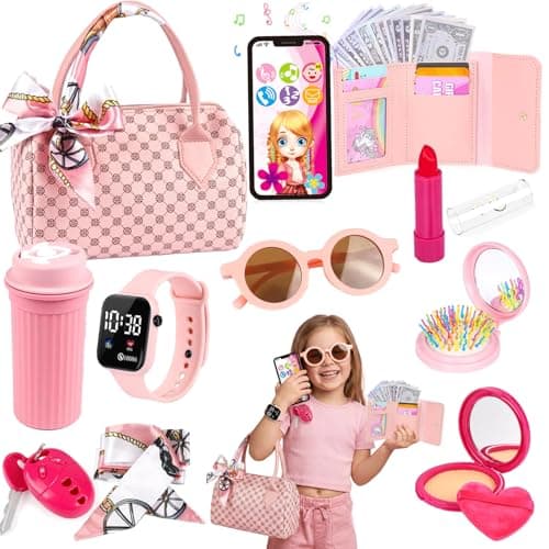 31 Pcs Play Purse for Little Girls Play Handbag Set with Pretend Makeup Fun