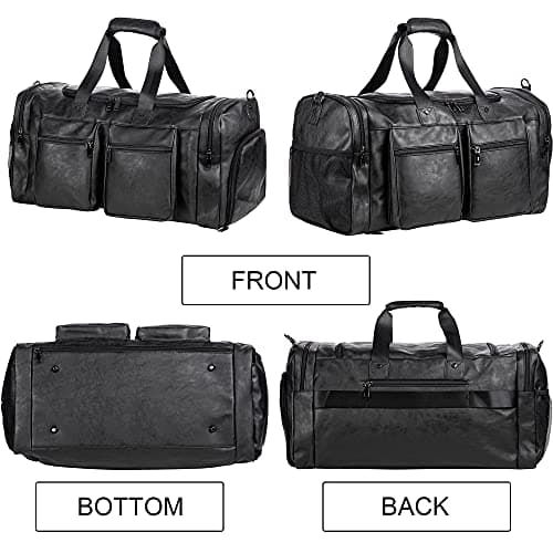 seyfocnia Weekender Bag with Shoe Compartment, Waterproof Pu Leather Overnight Bag Weekender Bag Mens Travel Duffle Bag Large Carry on Bag Travel Tote Duffel Bag for Men or Women-Black — view 2