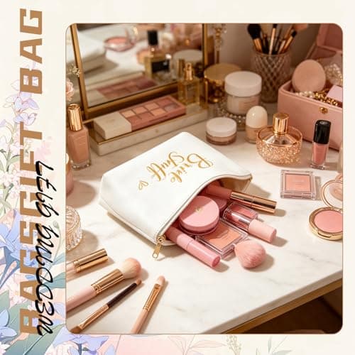 PUQGAOIP Bride Gift Bag, 3 Pcs Set with Jute Bride Bag with Makeup Pouch and Bow, Bride to Be Gifts for Hen Party, Bridal Shower Gifts for Bride,Travel Beach Shopping Handbag for Bride — view 3