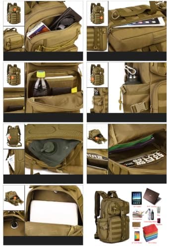 YuanWen Hiking Backpack, 30L Molle Tactical Backpack Military Assault Pack Laptop Waterproof Rucksack for Hiking Camping Travelling Outdoors Trekking Black — view 6