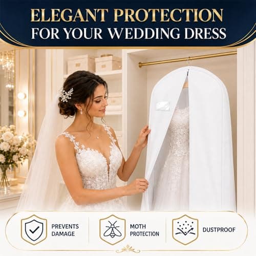 Wedding Dress Bag Covers, URMI Heavy Duty 180 x 60 x 26cm Bridal Gown Cover with 3 Clear PVC Pockets, Long Garment Bag with Handles for Wedding Gown, Evening Dress, Prom Dress, Travel Storage, 1 Pack — view 3