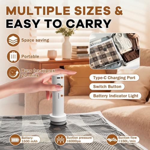 15 Pack Vacuum Storage Bags, Wireless Electric Pump, Travel and Home Bags — view 4