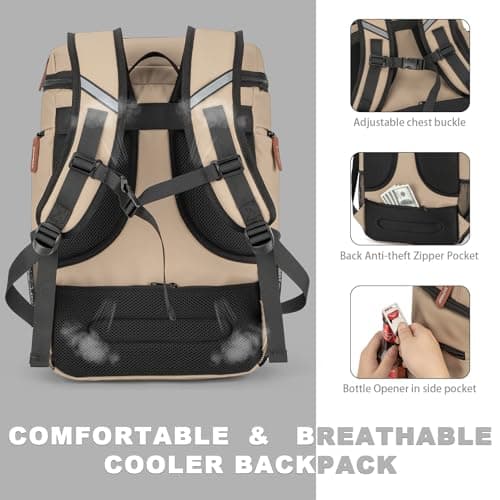 BAGPARKK Insulated Cooler Backpack,33 Cans Multifunctional Double Deck Leakproof Cooler Bag with Sternum Strap,Large Capacity Lightweight Travel Camping Beach Backpack — view 4