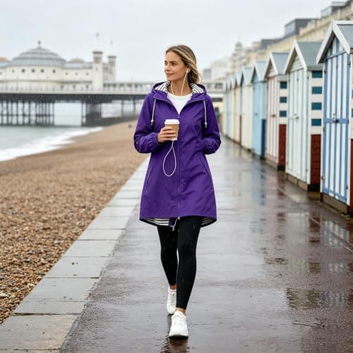 Saxrel Water Proof Jacket Women Windproof Loose Light Rain Coat With Pocket Travel Purple Jacket Outdoor Walking Hiking Windbreaker Women's Raincoats Waterproof Ladies Coats Hooded Rainproof Zipper — view 5