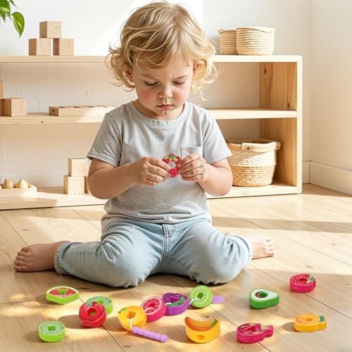 Kisangel Montessori Threading Toys for 2 3 Year Olds, Fruit Lacing Beads for Toddlers Girls Boys, Educational Preschool Learning Kit, Fine Motor Skills Toys for Kids, Lightweight Travel Activities — view 3
