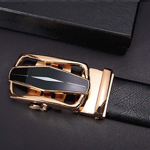 Barry.Wang Men's Belts Burgundy Ratchet Belt Crocodile Adjustable Gold Black Click 1 3/8" Dress Suit Wedding Business Prom Trim to Fit — view 4