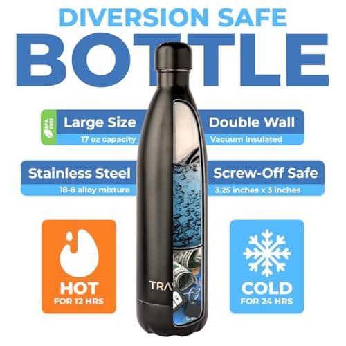 Travah Travel Water Bottle Stainless Steel with Storage for Cash, Keys, Valuables Insulated Bottle for Men and Women Hot and Cold Water Bottle Leak-Proof (Matte Black) — view 3