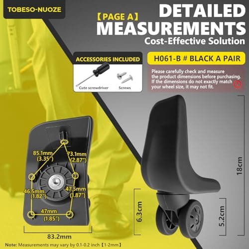 Luggage Wheels Replacement Wheel for Luggage Suitcase Repair 360° Rotating Suitcase Replacement Wheels with 5 Mounting Holes BH061 (H061-Rear Wheel) — view 2