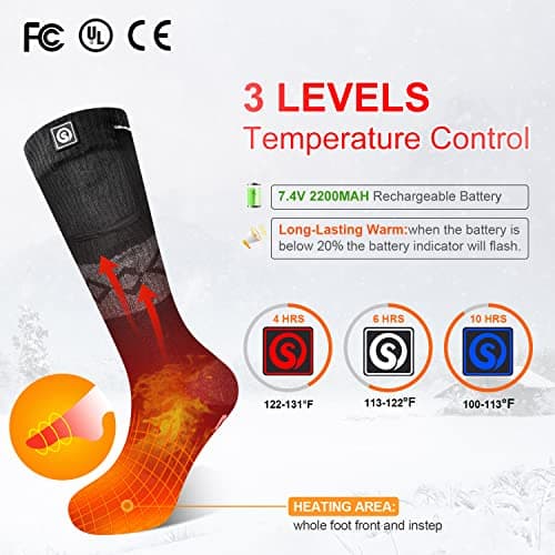 Heated Socks for Men Women Rechargeable,Thermal Electric Battery Ski Socks in Cold Weather Winter Warm for ‎Running Walking Camping Hiking Training Work Skiing Sleeping Cold Feet — view 3