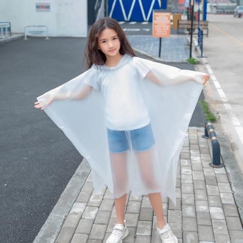 flintronic 2 Pack Kids Waterproof Rain Poncho, Kids Portable Raincoat Rain, Reusable EVA Raincoat for Girls Boys, Lightweight Rainwear Children with Hood and Buttons, for School Outdoor Travel Hiking — view 2