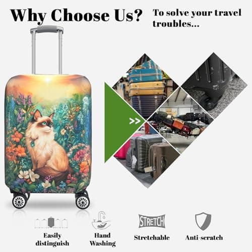 SICANAUO Luggage Covers, Personalised Suitcase Cover, Elastic Travel Suitcase Protector, Travel Trolley Case Protector, Anti-Scratch Luggage Storage Covers (Style 7, M (22-24 inch suitcase)) — view 4