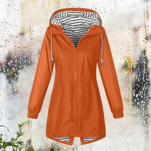 Gkojhj Women's Rain Jacket Lightweight Hooded Long Rain Coat Waterproof Jackets Functional Breathable Windbreaker Jacket Ladies Pack Away Active Outdoor Coats-1 — view 3