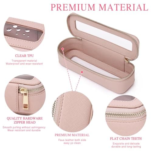 Pinkmik Makeup Brush Bag Slim Clear Makeup Bag Transparent Travel Cosmetic Case & Toiletry Bag with Zipper Small Beatuy Makeup Bag Purse Organizer for Women, Pink, SLIM-3, Makeup Brush Case — view 4
