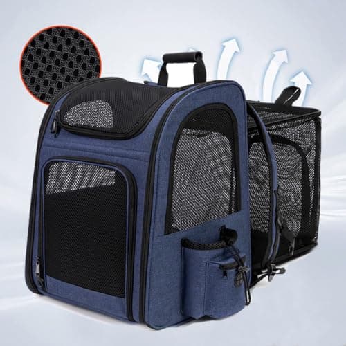 Large Pet Carrier Backpack with Wheels for Small & Medium Cats/Dogs (Blue) — view 6