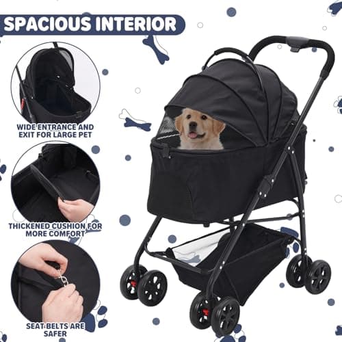 Foldable Pet Strollers with Detachable Carrier,Stroller for Medium Dogs — view 4
