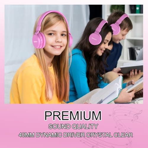 Kids Bluetooth Headphones,Lightweight Kids Headphones Wireless,85/94dB Safe Volume,40H Playtime,Fast Charging,Bluetooth 5.3,Over Ear,Toddler Headphone Built-in Mic for School/Tablet/Travel (Pink) — view 6