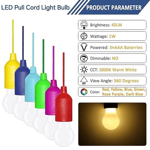 6 Pack LED Pull Cord Light Bulb, Battery Operated, Portable Hanging Pull Cord Lamp, for Wedding, Festival, Outdoor, Camping, Garden Parties, Decoration(Warm White) — view 2
