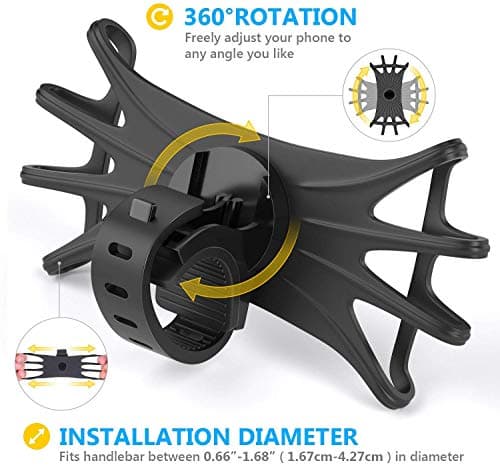 TAIYUNWEI Bike Phone Holder, 360° Rotate&Adjustable Silicone Phone Holder — view 3