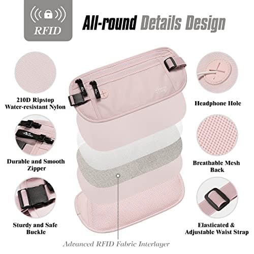 MoKo Travel Money Belt with Hidden RFID Blocking Wallet, Pink — view 5