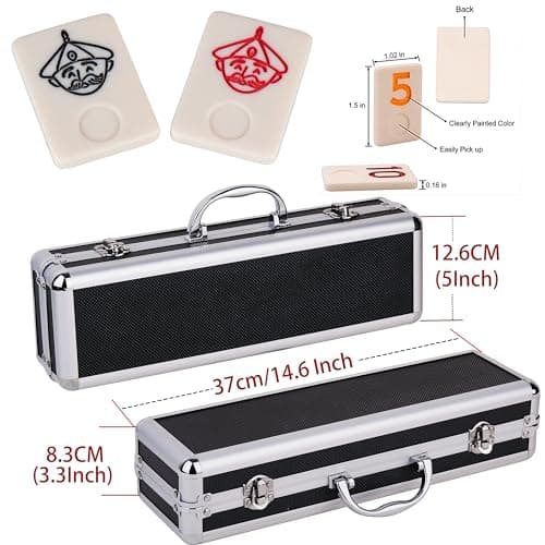 Doublefan Rummy Game Set Large Size With 106 Tiles And Four 2 Tier Playing Racks in Aluminum Case, Rummy Cube Games Set Travel/Camping Choice (2-6 Players) — view 2