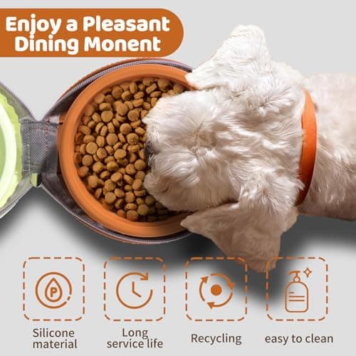 Collapsible Double Travel Dog Bowls with Zip Case | 2 in 1 Portable Dog/Cat Bowl for Food & Water | Lightweight & Space Saving for Camping, Hiking & On the Go | Ideal for Dogs — view 5