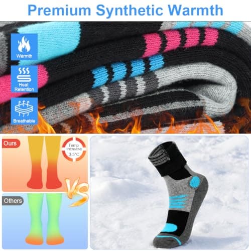 DiULi 4 Pack Thermal Ski Socks for Women Winter Warm Thick Knee High Socks — view 5